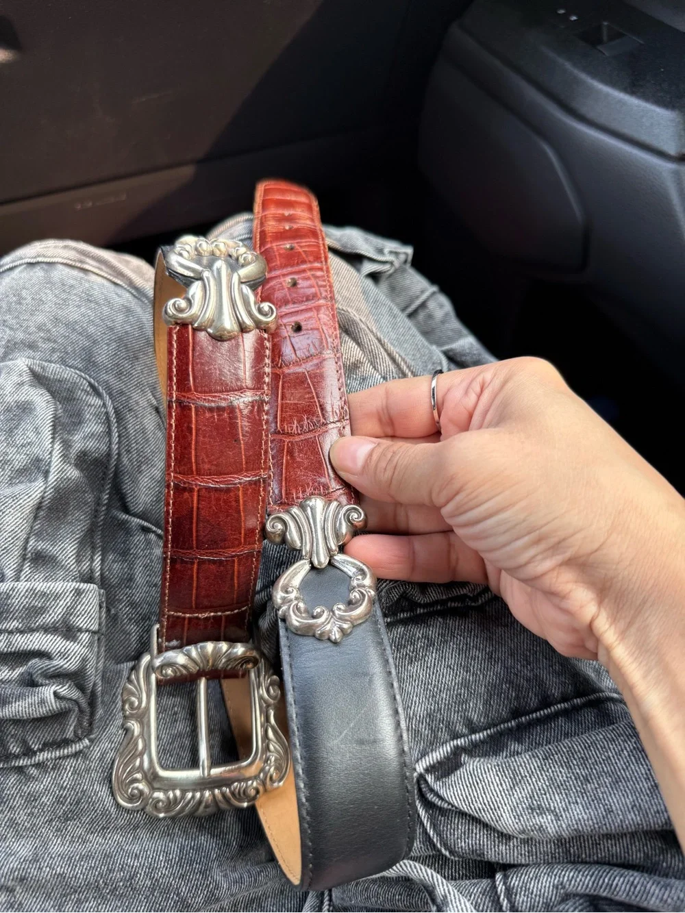 Vintage Brighton Brown Leather Belt with Silver-Tone Buckle